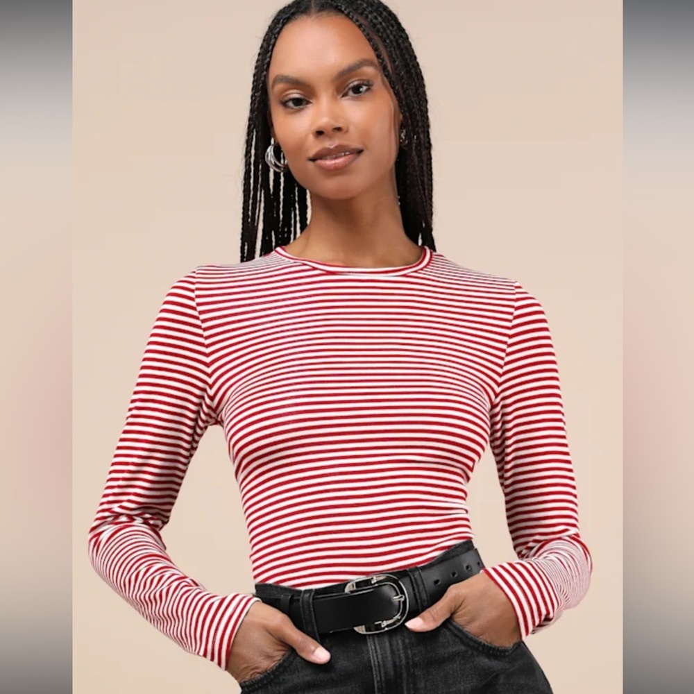 Lulu's Red and White Striped Long Sleeve Top